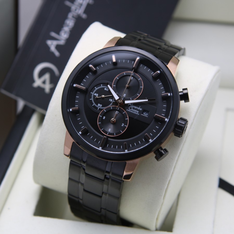 Premium (RRW) JAM TANGAN PRIA ALEXANDRE CHRISTIE AC 6323 / AC6323 ROSEGOLD BLACK ORIGINAL