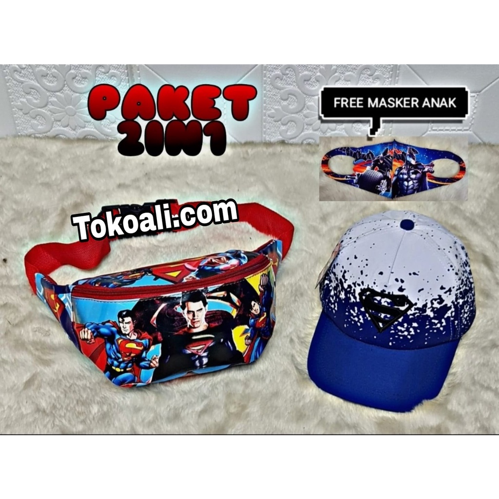 WAISTBAG anak laki laki karakter Super Hero +TOPI Murah