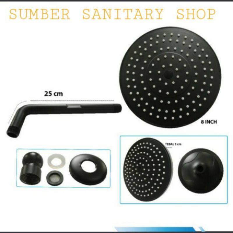 WALL SHOWER BULAT HITAM MINIMALIS / HEAD SHOWER BULAT HITAM 8 INCH