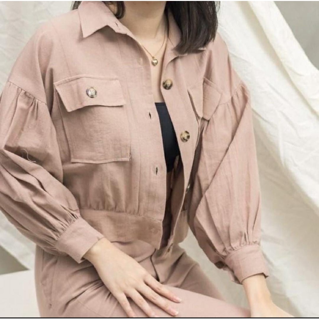 Deo Gelembung Puff Lengan Oversize Blouse Linen Rami Premuim