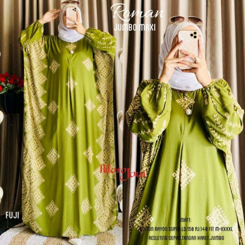 Roman Kaftan Wanita Size Super Jumbo - Gamis Rayon Jumbo Kaftan Terbaru By Batik AW Motif Kotak Kotak Busui Resleting/Gamis Arabian