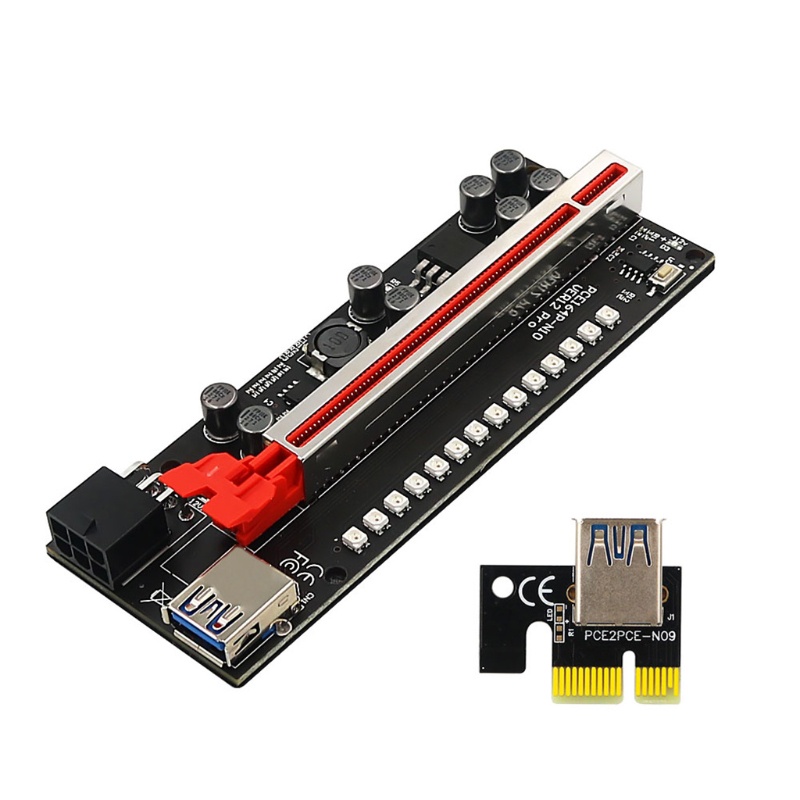 Btsg VER12 Pro PCI-E Riser Untuk Express Riser Adapter 1X to16X Dengan LED RGB Graphics C