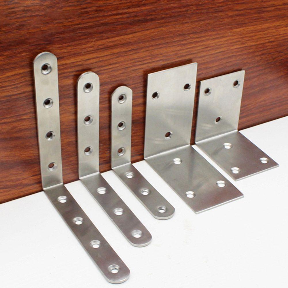 TOP 10pcs Bracket Sudut Bentuk L Dengan Sekrup Braket Sudut Siku Perlengkapan Bracket Pengikat Furniture Stainless Steel Corner