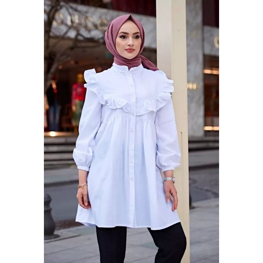 TM 27- COD Kemeja tunik wanita remaja cewek L ld 100 cm panjang murah busui kancing depan