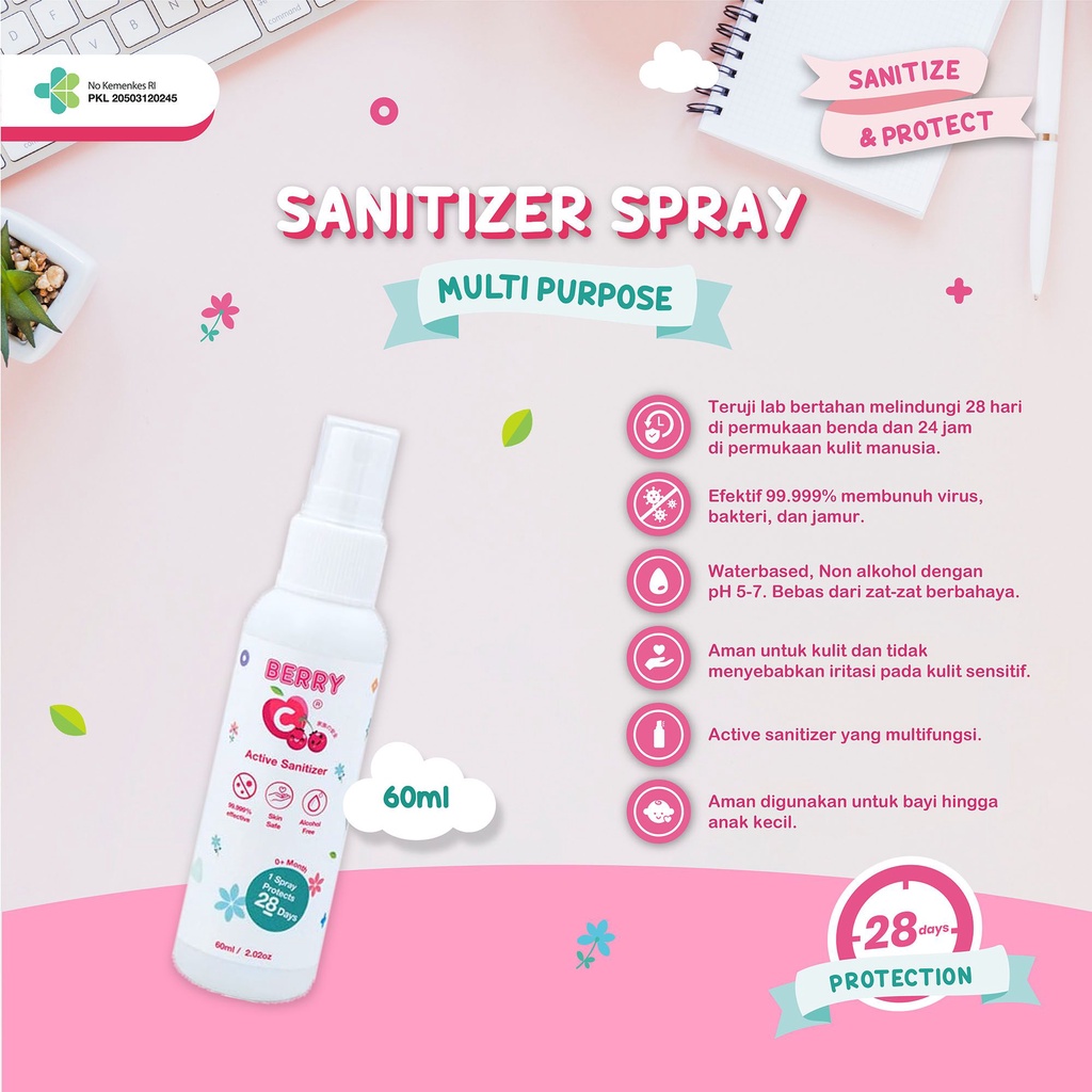 BerryC Berry C 60 ml Active Hand Sanitizer Non alcohol tahan 28 Hari