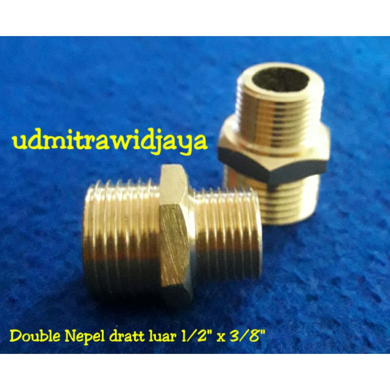 Double nepel dobel nepel drat luar kuningan adapter drat pipa 1/2 x 3/8 hex dobel neple kuningan