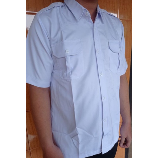 Baju PDH Putih Pria Polos Lengan Pendek ~ Free Nama / Baju Dinas Putih ASN