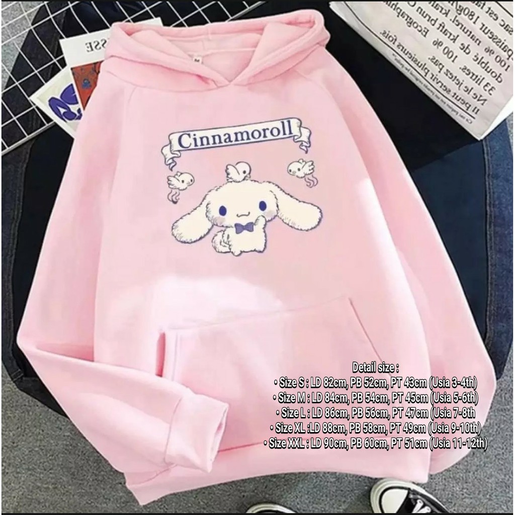 Sweater Hoodie Anak Perempuan Usia 3-4thn 5-6thn 7-8thn 9-10thn -11-12 thn Cinnamorol dan lucky bear