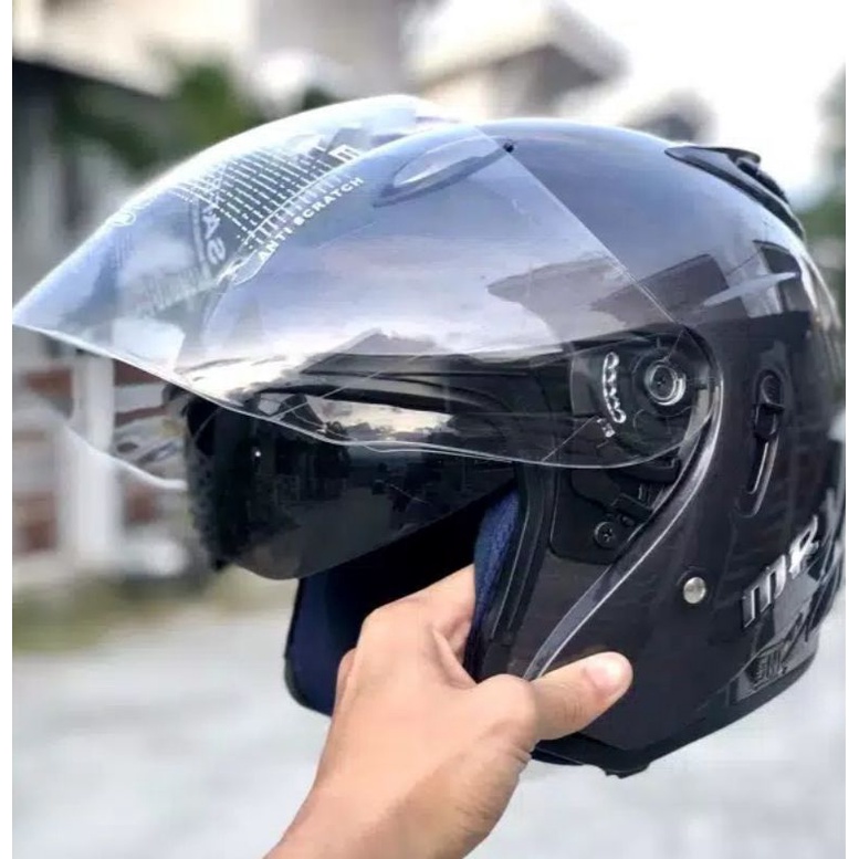 Helm Centro Retro Sni Pria Wanita Dewasa Merek Mrj G2 Double Visor Half Face Size M - L