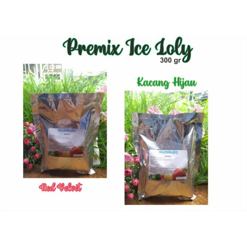 

Premix Ice Loly/Bubuk Ice Loly Instan Best Seller Red Velvet-K Hijau 300 gr 100% GULA ASLI