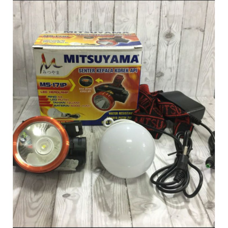 Senter Kepala Korek Api Mitsuyama MS - 171P / Head Lamp Bonus Bohlam 7 Watt