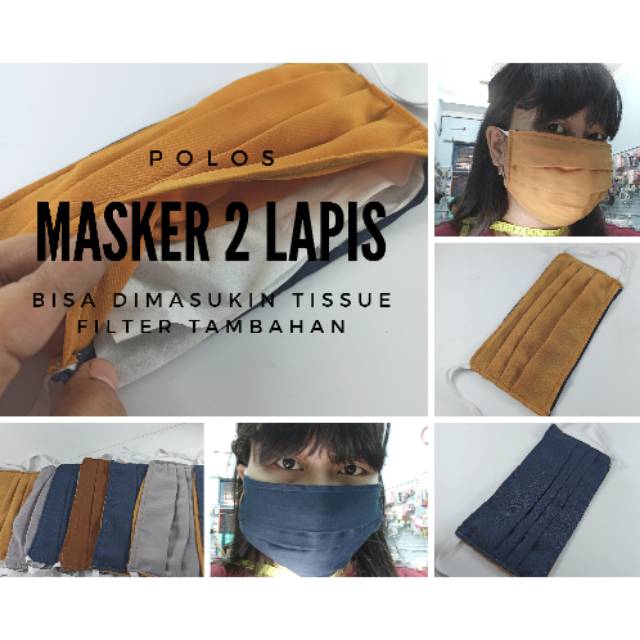 Masker Kain 2 Lapis Katun Warna Polos 3 ply jika Tambah Filter Tisu/ Masker Kain Anti Debu Kesehatan