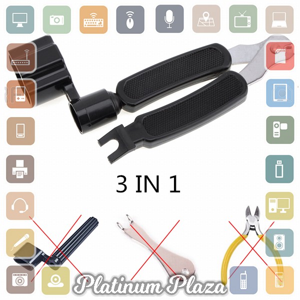 ONEMusic Guitar Tools 3 in 1 String Winder + Bridge Pins Puller + String Cutter - WLZ`1NWUQ3-- Black