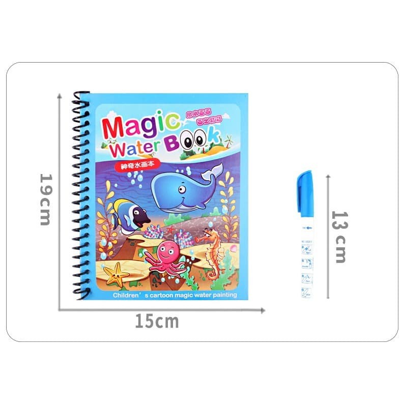 Mainan Anak Magic Water Book Buku Air Gambar Warna Free Pena Edukasi