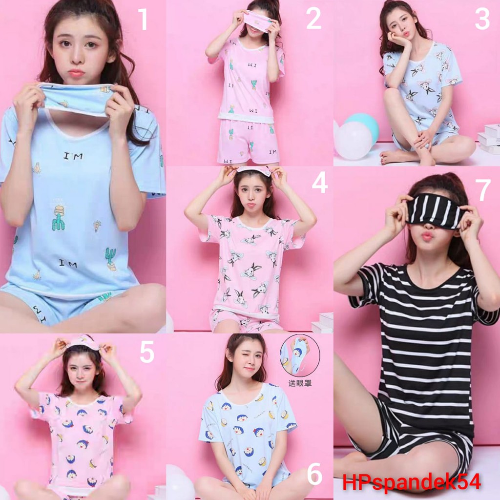 Baju tidur piyama lengan pendek celana pendek bahan spandek import HPspandek54