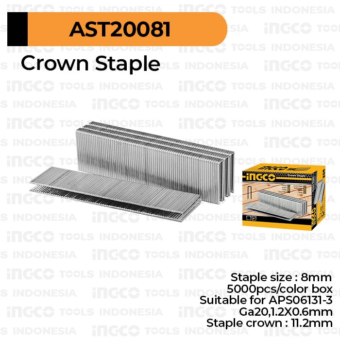 

Crown Staples (U 8 mm) INGCO AST20081 - Refill Isi Ulang Steples Brad Nailer APS06131-3
