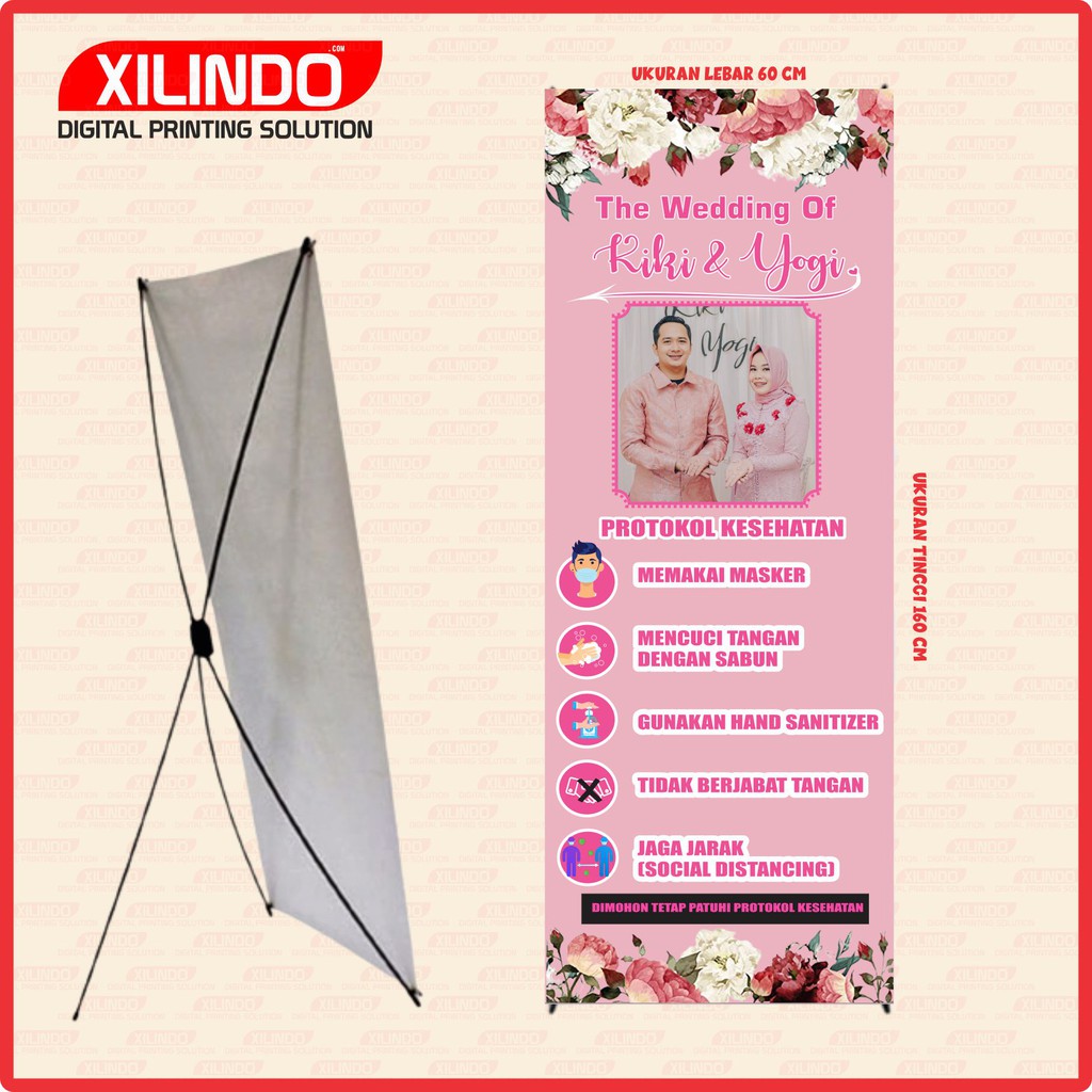 PAKET STAND BANNER XBANNER ACARA PERNIKAHAN PROTOKOL KESEHATAN MOTIF PINK DUA