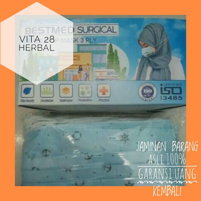 surgical mask hijab masker hijab jilbab headloop bestmed 3 ply motif jangkar non sensi