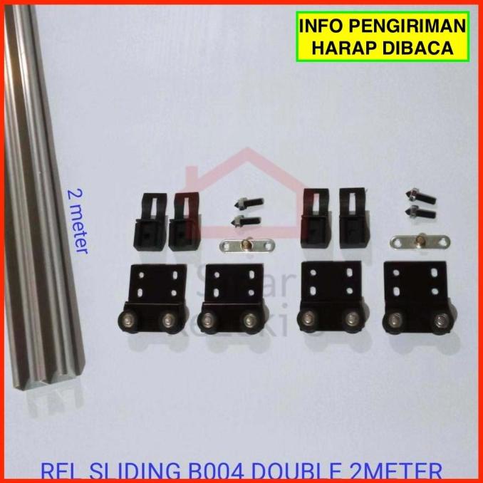 SET Rel Sliding B004 DOUBLE 2 MTR + Roda / Pintu Lemari Gantung Geser