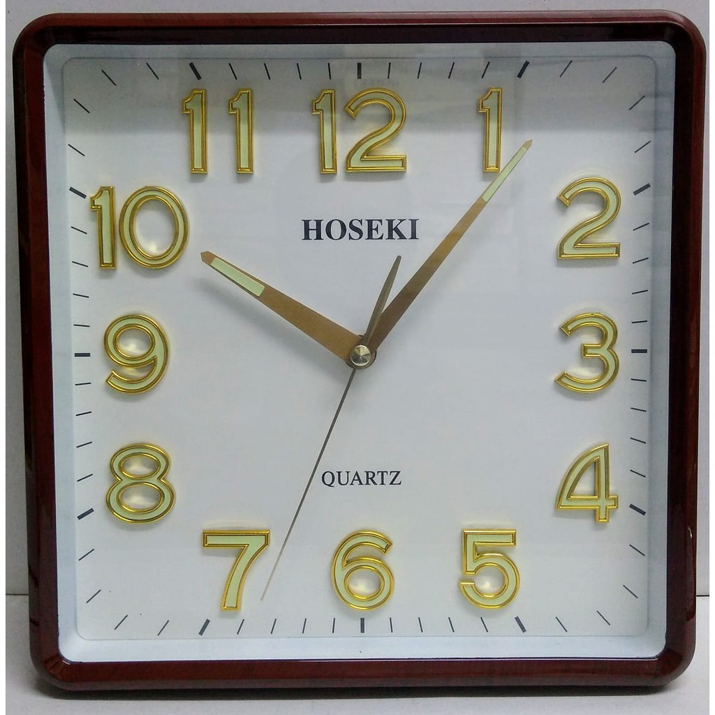 Jam Dinding / Wall Clock Persegi / Kotak Minimalis / Elegan Angka Emas - Hoseki H9210