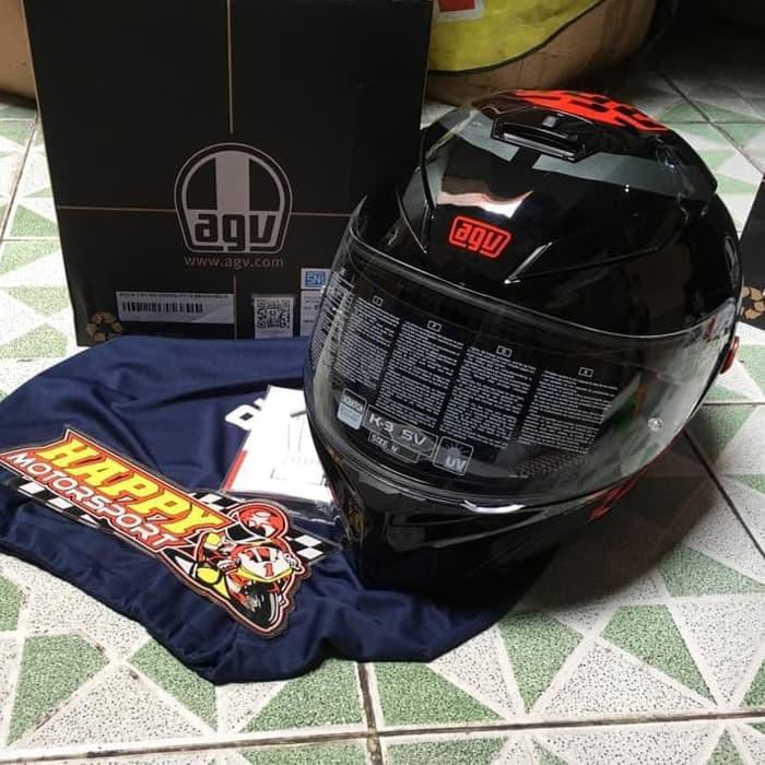 HELM FULLFACE MERK AGV ORI ITALY K3SV MYTH BLACK RED SIZE M L XL (SNI)