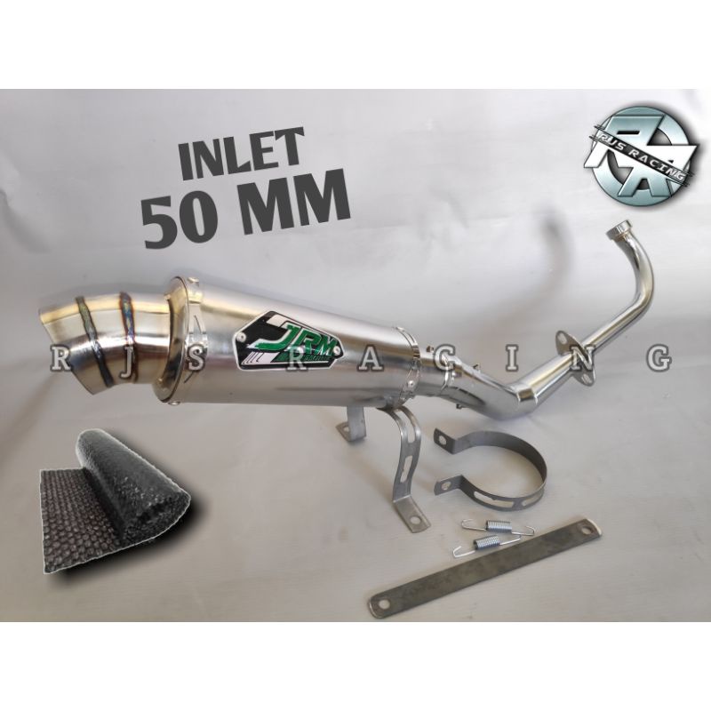 Knalpot Racing RCB DOS JRM INLET 50 MM  FULL SYSTEM Beat Fi/New B,eat Karbu Mio Sporty MIO Smile Mio M3 /J / Z Mio GT Xeon GT/RC Xeon karbu Scoopy  Soul GT Fino Fi X Ride Spin Nex SKY WIF Vario 110 Karbu Vario 125 Old Vario 125/150 Led Freego Fazzio Genio
