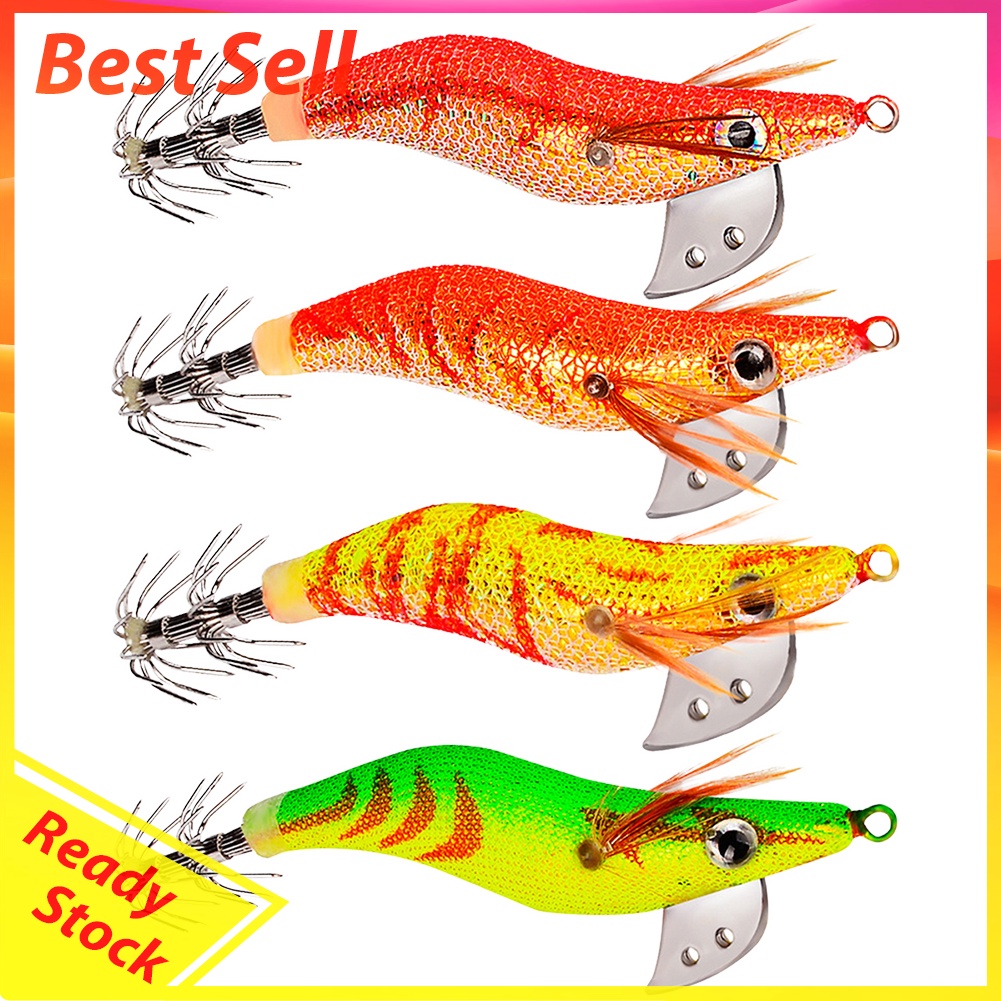 Squid Bait Wood Shrimp Jig Hook Fishing Octopus Cuttlefish Artificial Lure