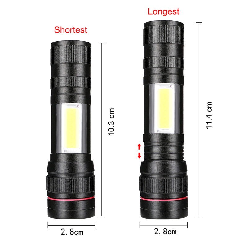 Senter LED USB Rechargeable XPE-T6 + COB 200 Lumens - Black/senter murah