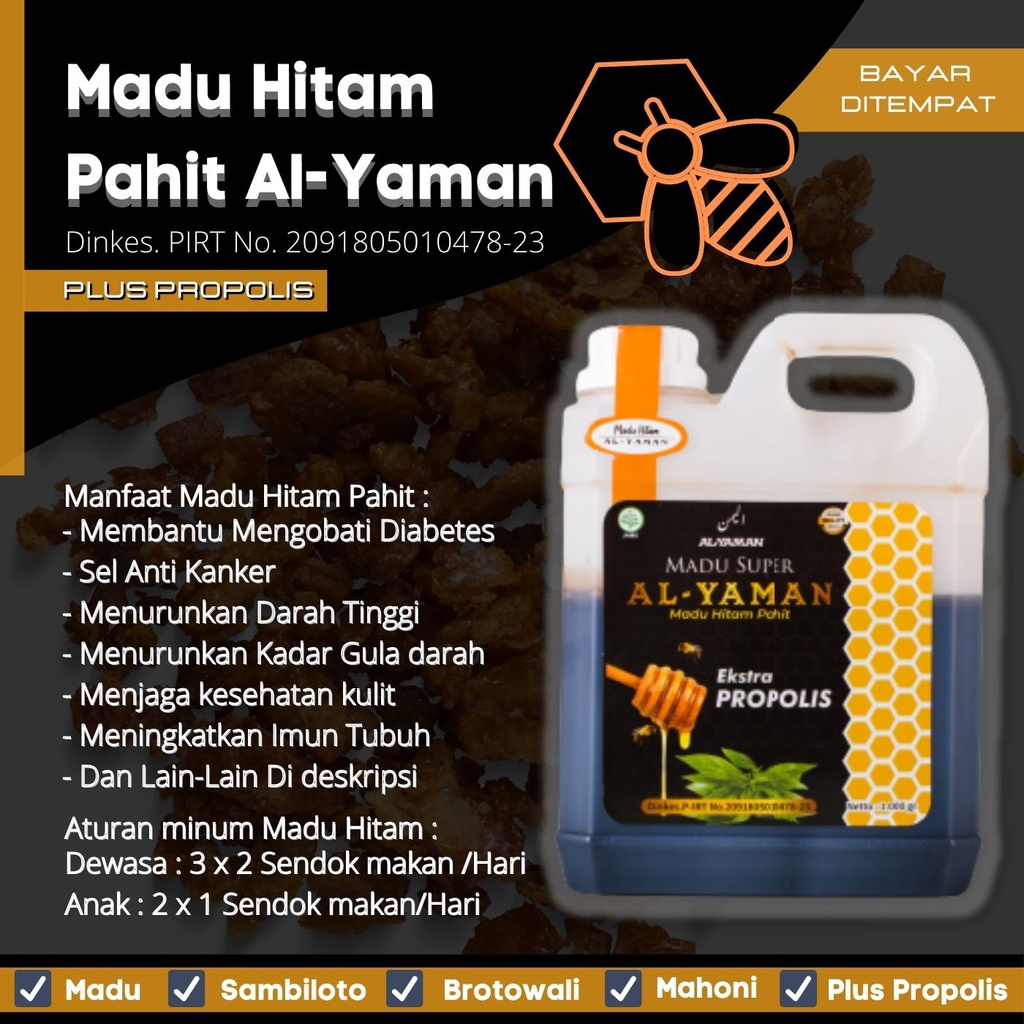 Paket Paman Eko Pahit Manis Ekonomis Madu Hitam Pahit plus Propolis 1Kg + Madu Super Ekstra Propolis 500gram Untuk Booster Imun dan Mejaga Daya Tahan Tubuh Di masa Pandemi