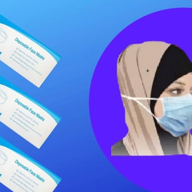 Masker Medis 3ply Disposable Mask Earloop Hijab 1 Box isi 50 - Masker