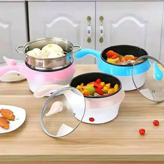 MILIKI SEGERA!!! Panci Listrik Serbaguna 1.2L- Electric Cooking Pot Multifungsi Free Kukusan Stainless Frypan Hotpot