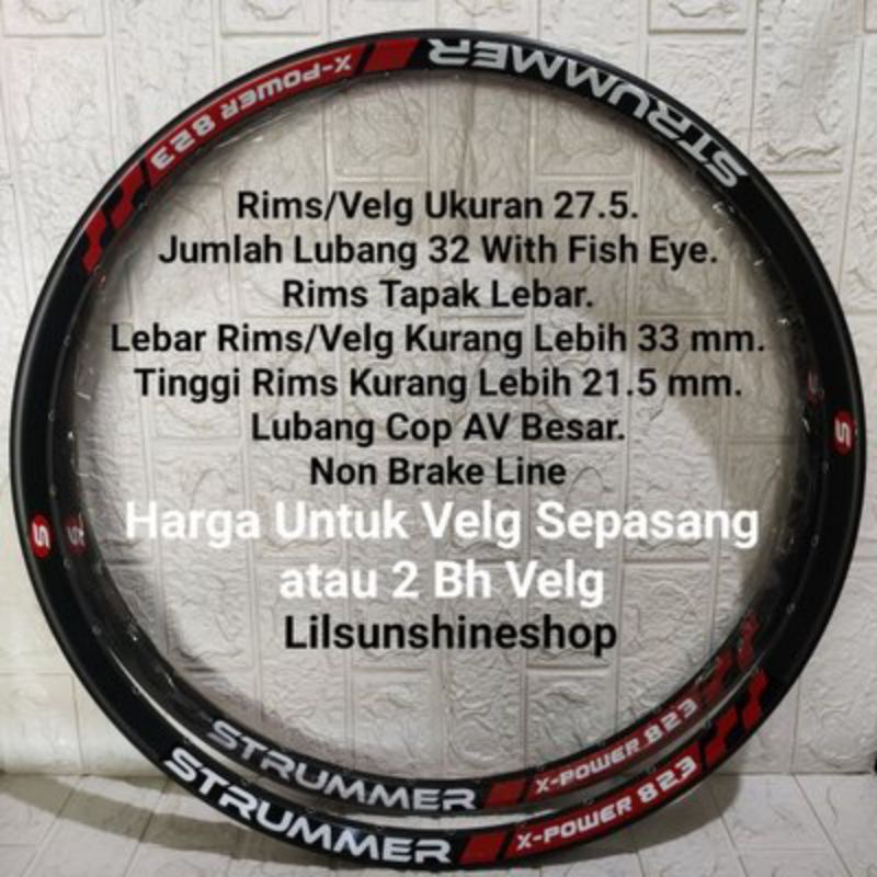 Rims Velg Sepeda 27.5 STRUMMER X-POWER 823 Lubang 32 Hole With Fish Eye Tapak Lebar 33mm Cop Lubang 