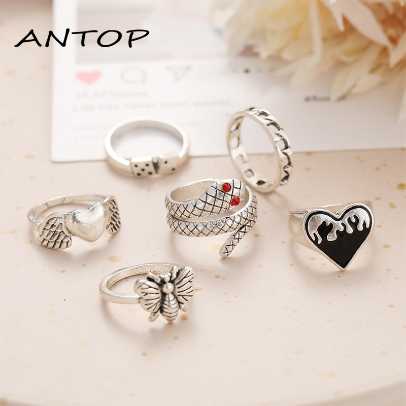 2021 Baru Wanita Kreatif Cincin Fashion Cinta Cincin Set Aksesoris Perhiasan Wanita ANTOP