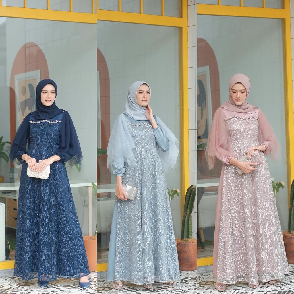 LUNA DRESS BROKAT KOMBINASI / FASHION MUSLIM WANITA / GAMIS LEBARAN / BISA COD  / GAMIS LUNA