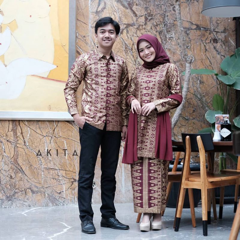 (ADA JUMBO!) ORIGINAL - COUPLE KEBAYA BATIK SONGKET ASHANTY MAROON