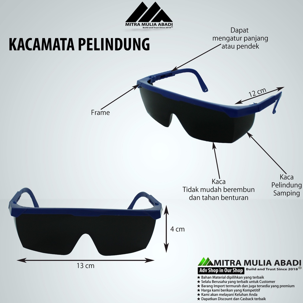 Kacamata Pelindung Hitam | Safety Goggles Hitam | Kacamata Anti Virus | Anti Debu