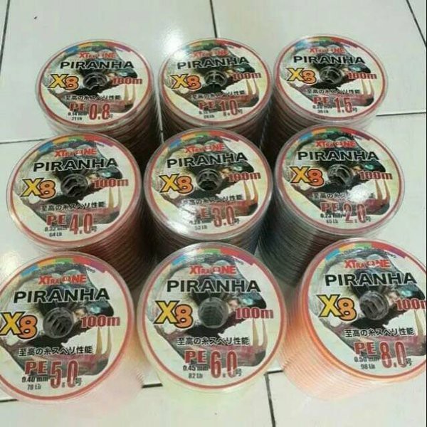 jual murah Benang PE X8 PIRANHA 100mtr connecting senar pancing XTRA ONE braid line multi color