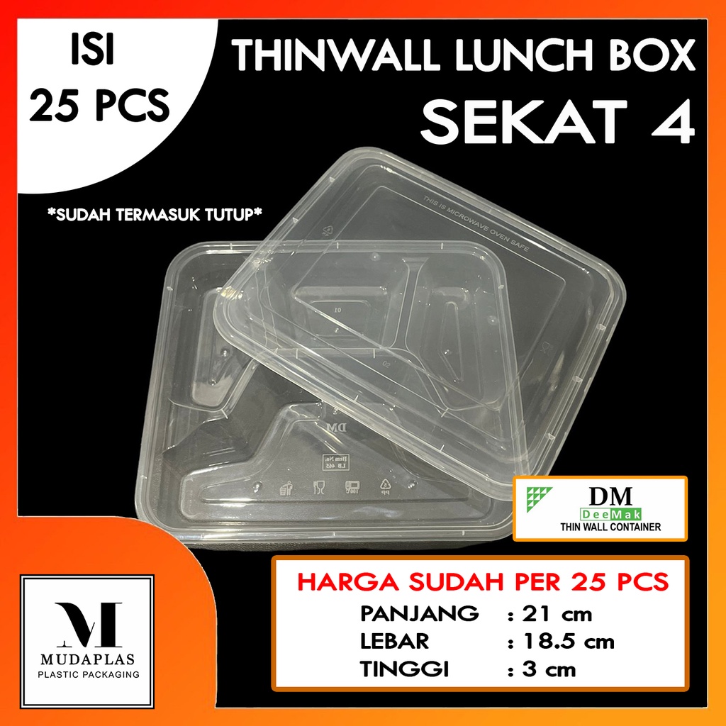 THINWALL SEKAT 4 LUNCH BOX BENTO DM / KOTAK MAKAN PLASTIK BENTO SEKAT