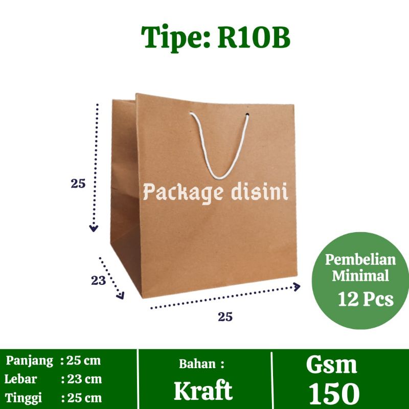 

Tas kertas R10B Tali Putih, tas kertas coklat polos untuk kotak nasi 22x22 cm
