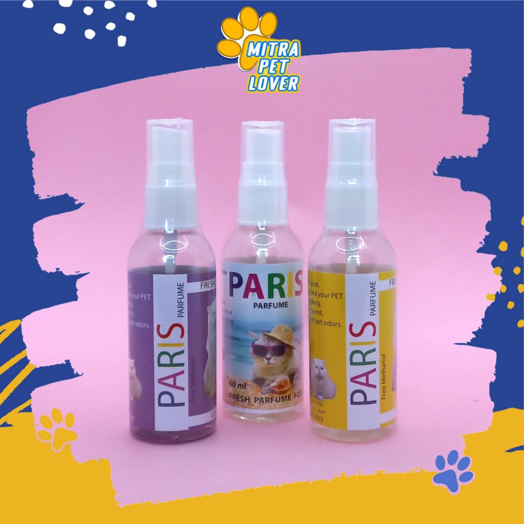 PARFUM KUCING - PARIS CAT PARFUME 60 ML ORIGINAL -  FRESH PARFUME FOR KITY EXCLUSIVE AMAN UNTUK KULIT WANGI TAHAN LAMA, AWET, SEGAR PET ANIMAL HEALTHCARE AND VETERINARY TAMASINDO OBAT KESEHATAN DAN VITAMIN TERNAK HEWAN BINATANG PELIHARAAN MITRAPETLOVER