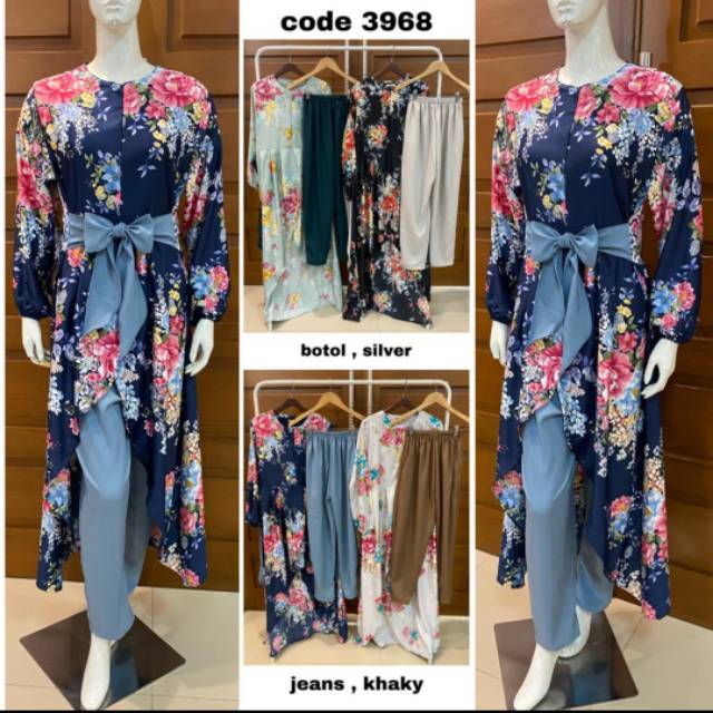 Setelan Celana Tunik Bunga Original Brand MUTEKI 3968