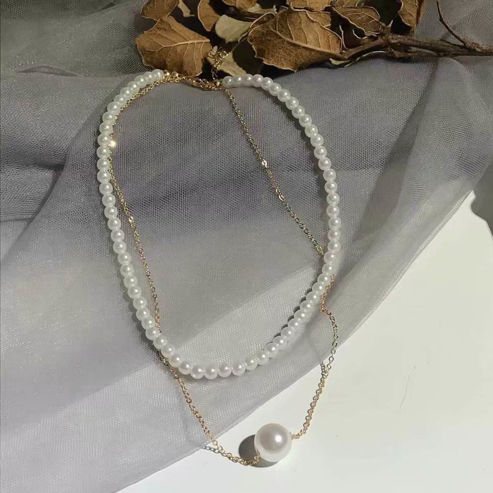 Hu Hu Hu Hu Hu Alat Bantu Pasang Kacamata♡ Kalung Rantai Klavikula Liontin Mutiara Tiruan Lapisan Ganda Untuk Perhiasan Wanita