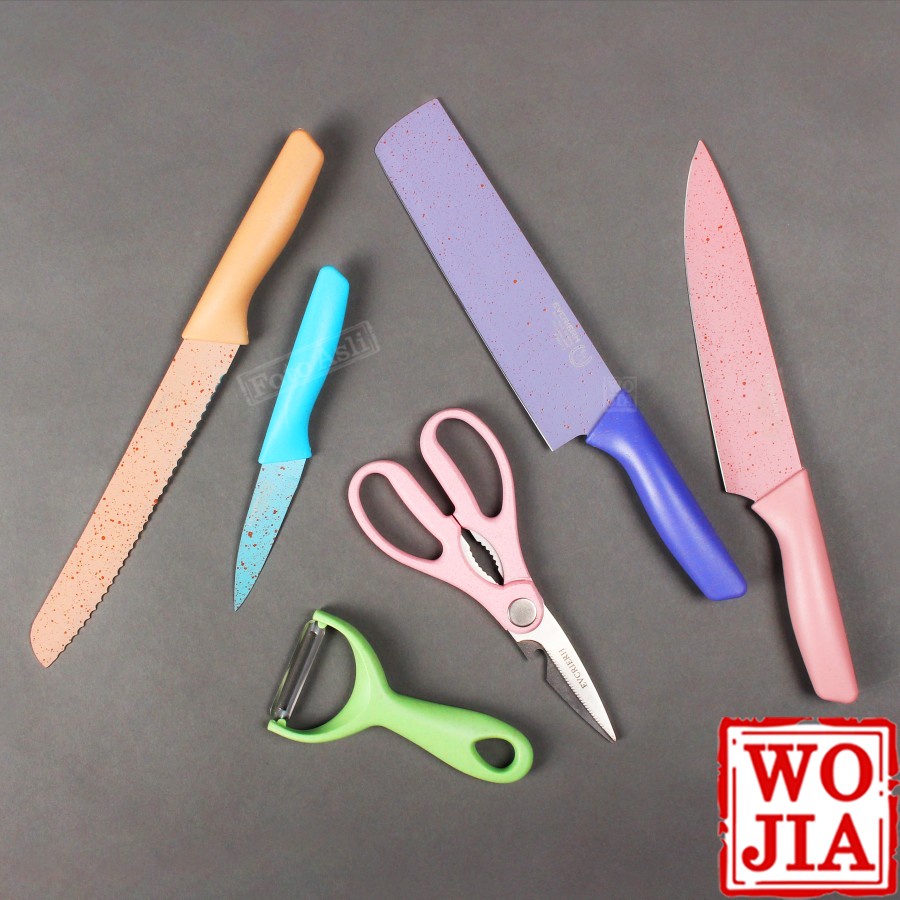 Pisau Dapur Set 6 pcs Gunting Peeler Pastel Stainless Kitchen Knife