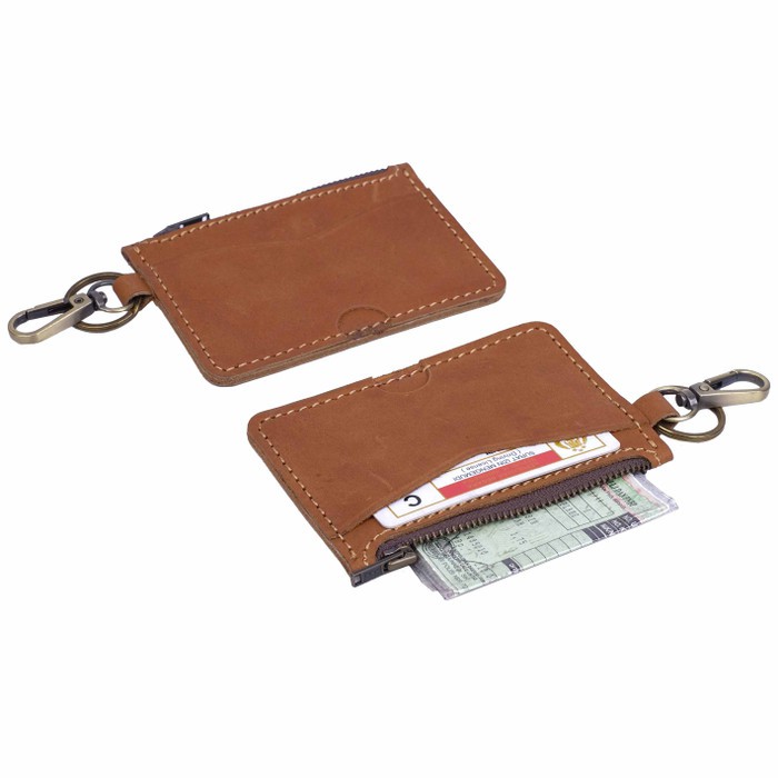 Dompet STNK Motor Mobil SIM eToll Gantungan Kunci Kulit Sapi DSK-08 - CH-Tan