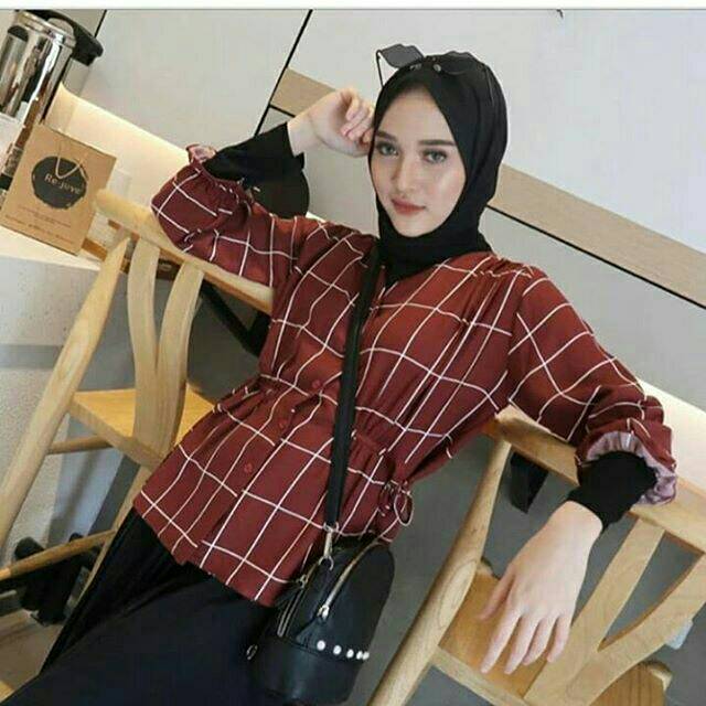 Blouse kotak-kotak square atasan selebgram / HAN GALLERY
