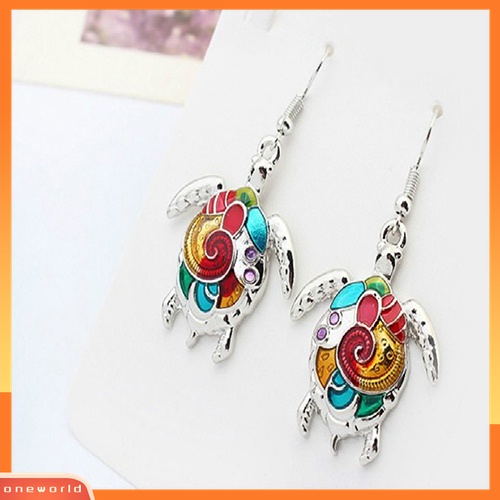 Set Perhiasan Kalung Anting Kait Liontin Kura-Kura Warna-Warni