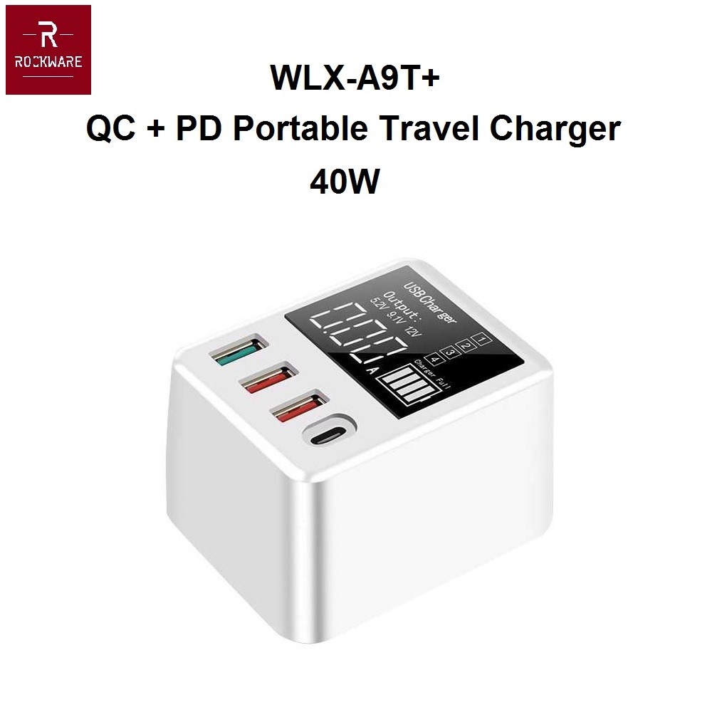 ROCKWARE WLX-A9T PLUS - Portable Travel Charger 40W - Support PD QC3.0