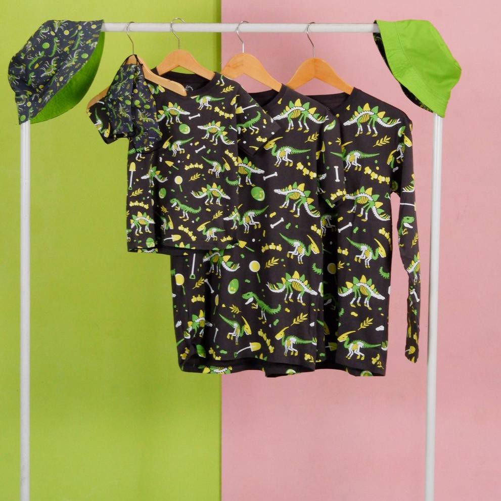Pop Kidswear Dig Dig Dino Couple set - kaos topi masker kembar anak dewasa dinosaurus fossil (ART. Z