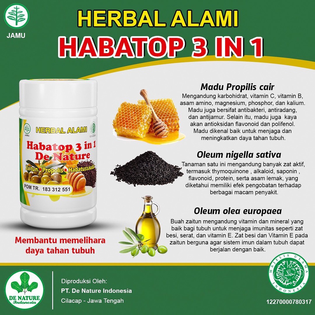 HABATOP DE NATURE EKSTRA JINTEN HITAM & PROPOLIS ISI 50 KAPSUL ASLI DE NATURE