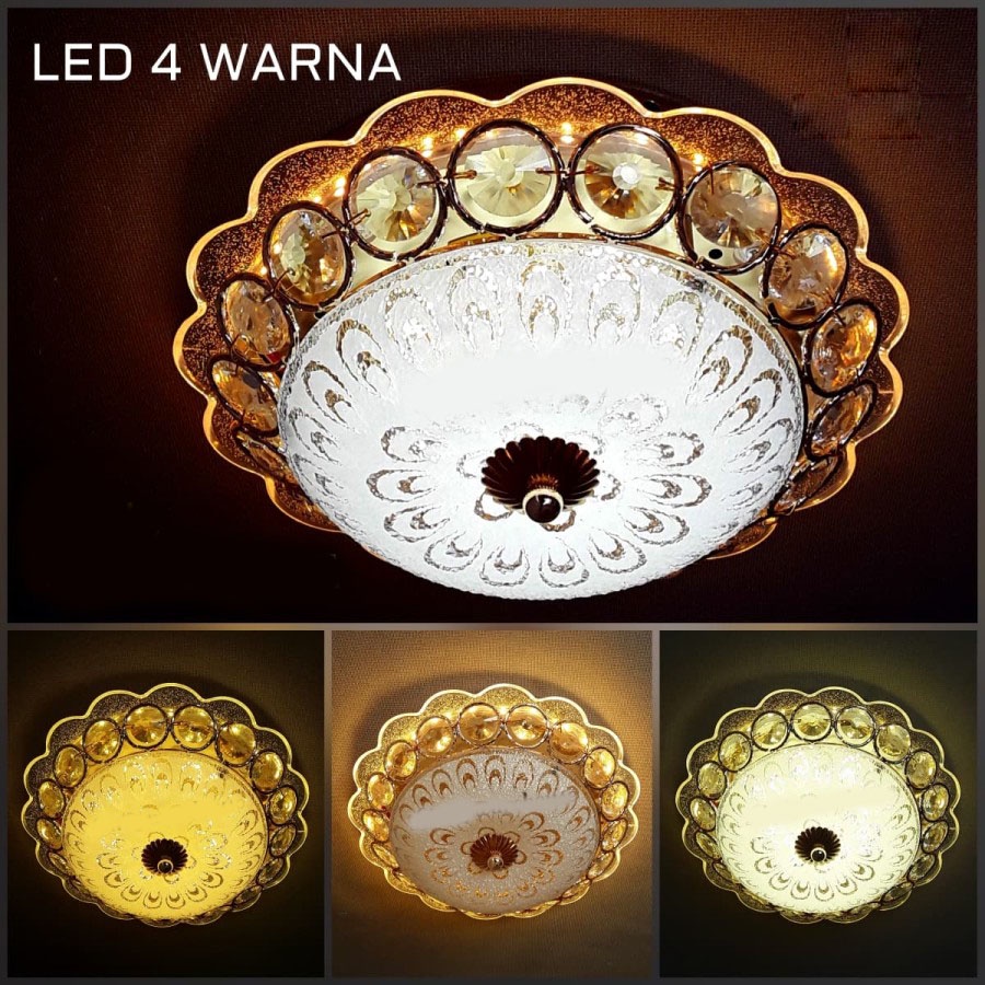 Lampu hias tempel kristal plafon CRYSTAL size 30 CM LED sinar cahaya 4 warna klasik ceiling lighting
